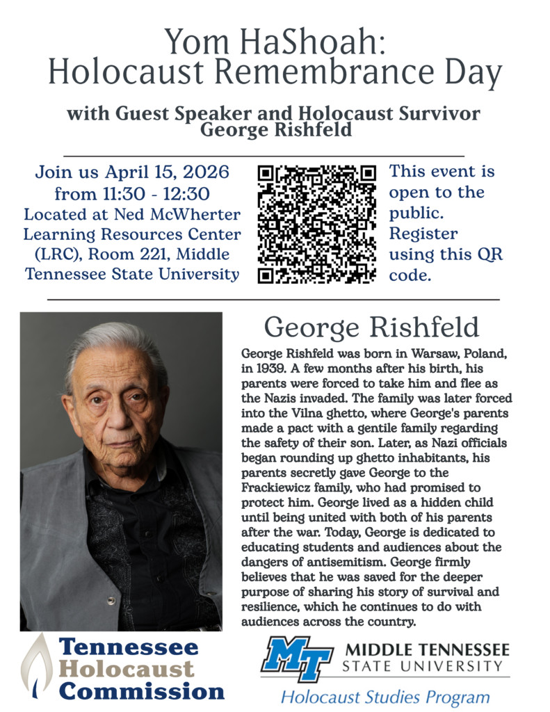 Yom HaShoah remembrance event with George Rishfeld, April 15 2026

